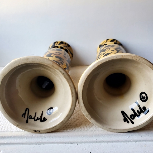 Candlesticks Hand Painted Signed Noble Vintage Porcelain. 10in tall. - Picture 3 of 6